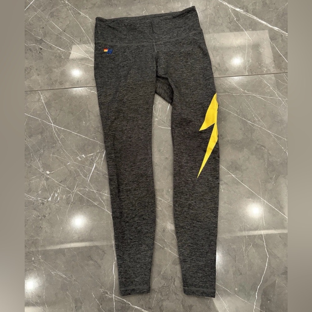 Aviator Nation Lightning Bolt Women's Leggings Pants Grey Small Active Stretch